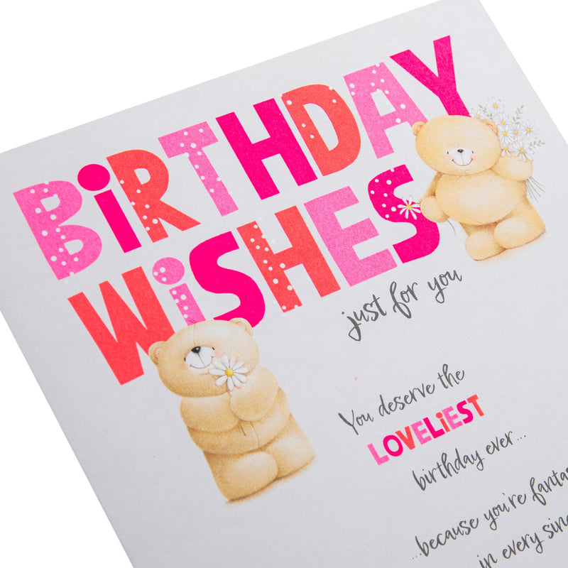 Birthday Card for Her - Pink Forever Friends Bears Daisies Design