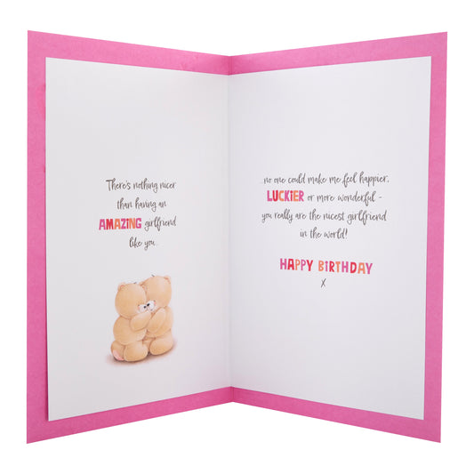 Birthday Card for Girlfriend - Pink Forever Friends Bears Rose Design