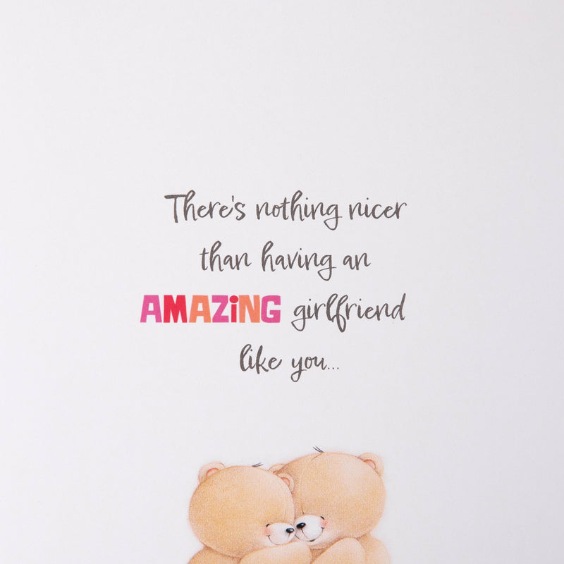 Birthday Card for Girlfriend - Pink Forever Friends Bears Rose Design