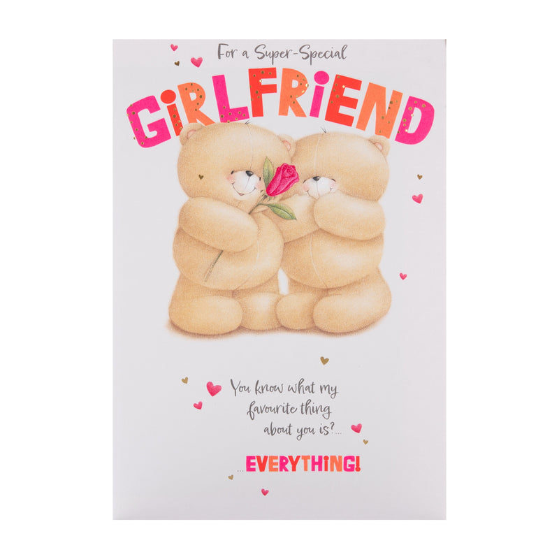 Birthday Card for Girlfriend - Pink Forever Friends Bears Rose Design