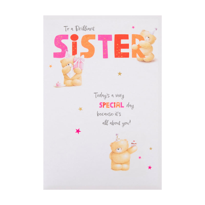 Birthday Card for Sister - Pink Forever Friends Bears Party Design