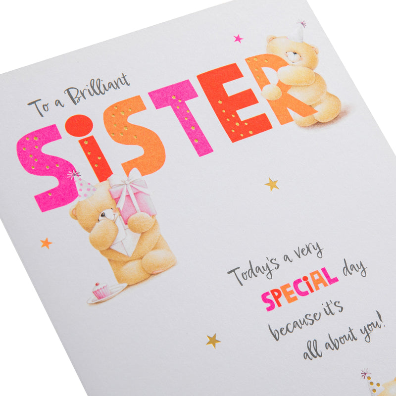 Birthday Card for Sister - Pink Forever Friends Bears Party Design