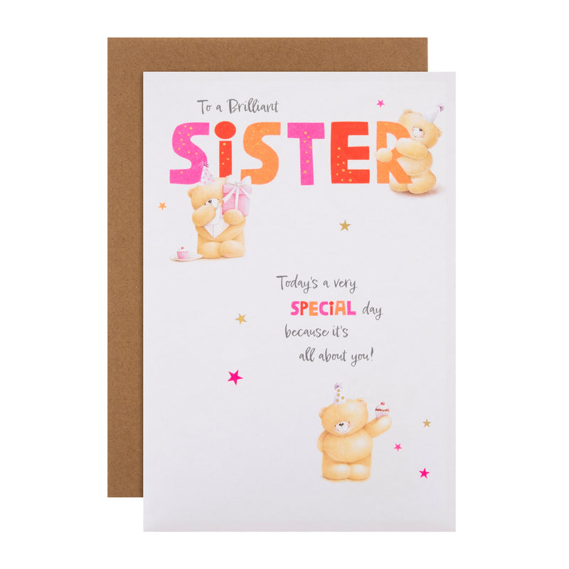 Birthday Card for Sister - Pink Forever Friends Bears Party Design