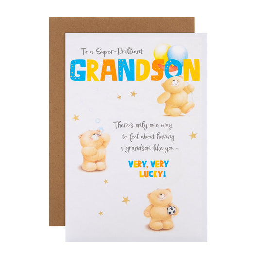 Birthday Card for Grandson - Forever Friends Bears with Football Design