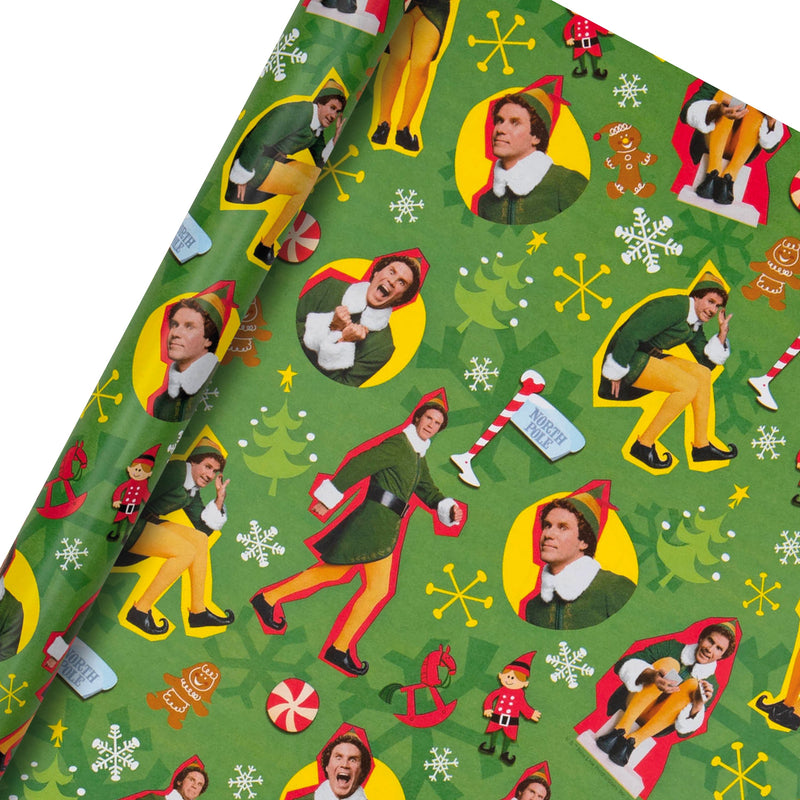 12M Multipack Christmas Wrapping Paper - 3 x 4M Rolls in 1 Green Buddy the Elf Design