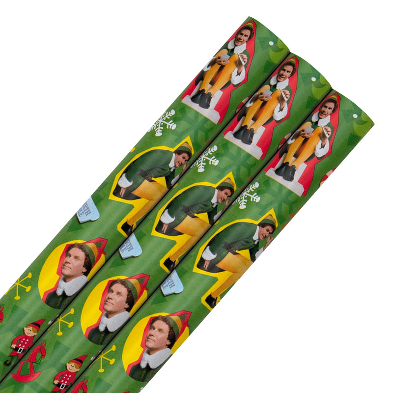 12M Multipack Christmas Wrapping Paper - 3 x 4M Rolls in 1 Green Buddy the Elf Design