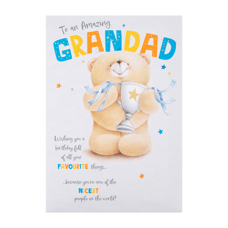 Birthday Card for Grandad - Forever Friends Bear with Trophy Design