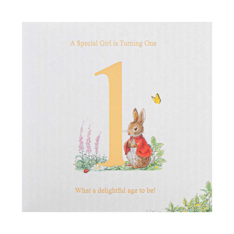 1st Birthday Card for Little Girl - Beatrix Potter's Flopsy Bunny Design