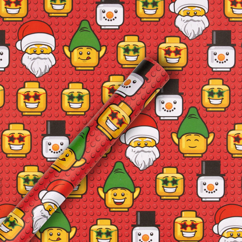 12M Multipack Christmas Wrapping Paper - 3 x 4M Rolls in 1 Red LEGO® heads Design