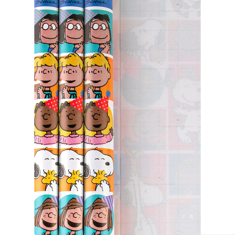 6M Wrapping Paper - 3 x 2M Rolls in 1 PEANUTS™ Comics SNOOPY & Gang Design