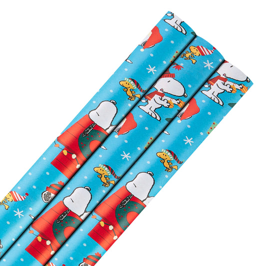 6M Christmas Wrapping Paper - 3 x 2M Rolls in 1 PEANUTS™ SNOOPY Design