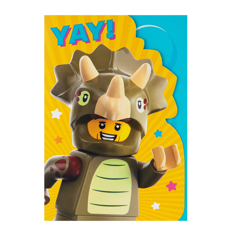Kids Birthday Card - Yellow LEGO® Dinosaur Character Design