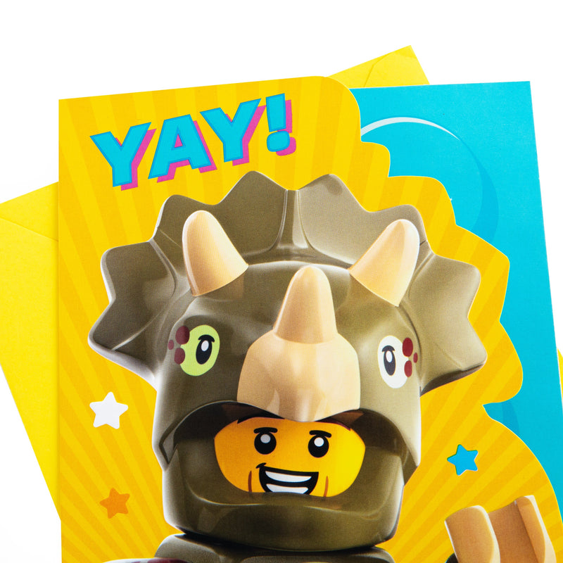 Kids Birthday Card - Yellow LEGO® Dinosaur Character Design