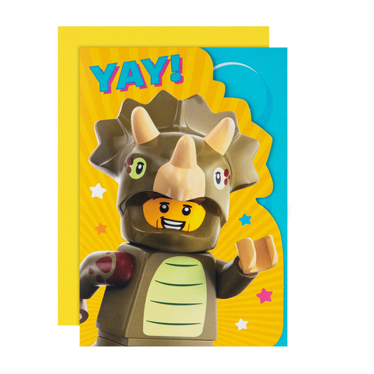 Kids Birthday Card - Yellow LEGO® Dinosaur Character Design