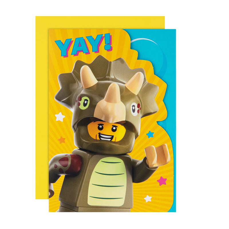 Kids Birthday Card - Yellow LEGO® Dinosaur Character Design