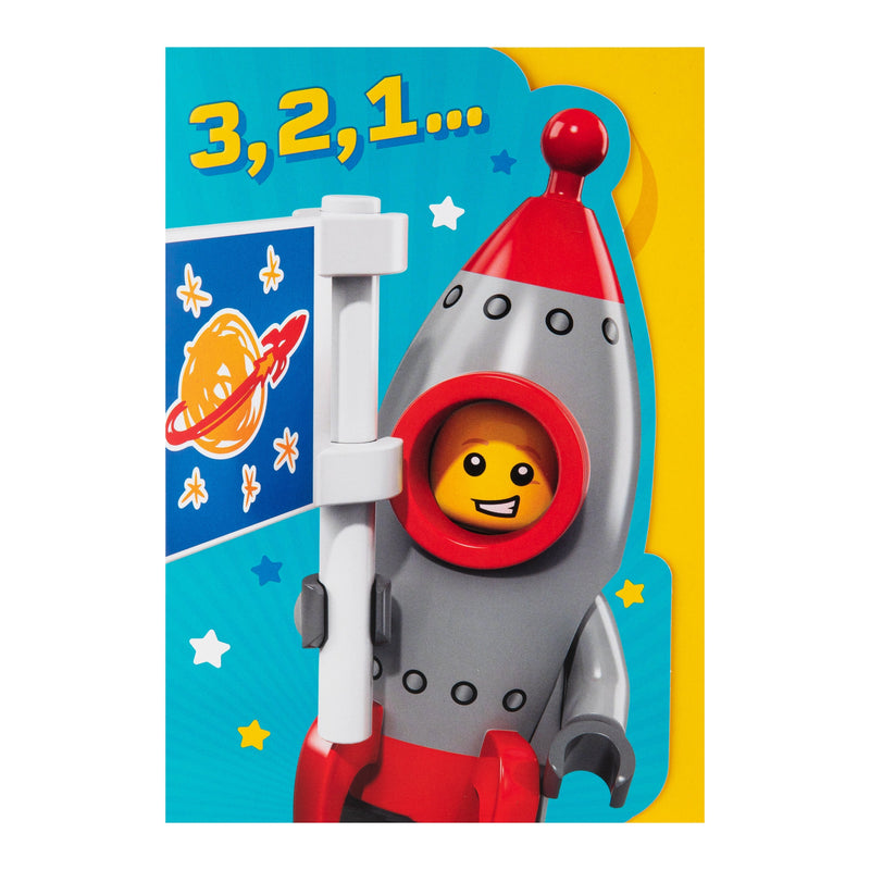 Kids Birthday Card - Blue LEGO® Rocket Character Design