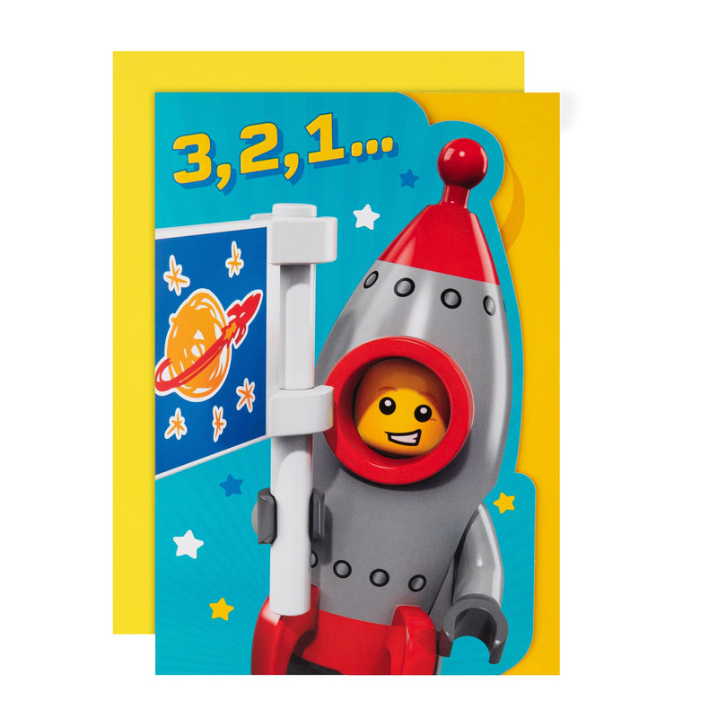 Kids Birthday Card - Blue LEGO® Rocket Character Design