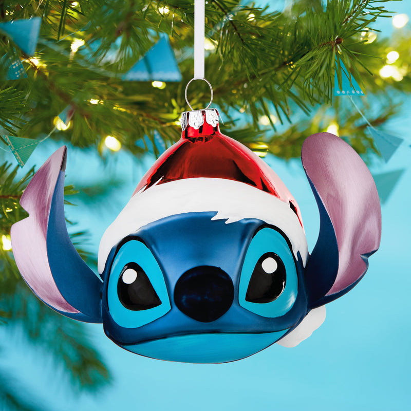 Disney Lilo & Stitch Glass Christmas Ornament - Festive Stitch
