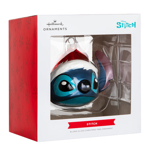 Disney Lilo & Stitch Glass Christmas Ornament - Festive Stitch