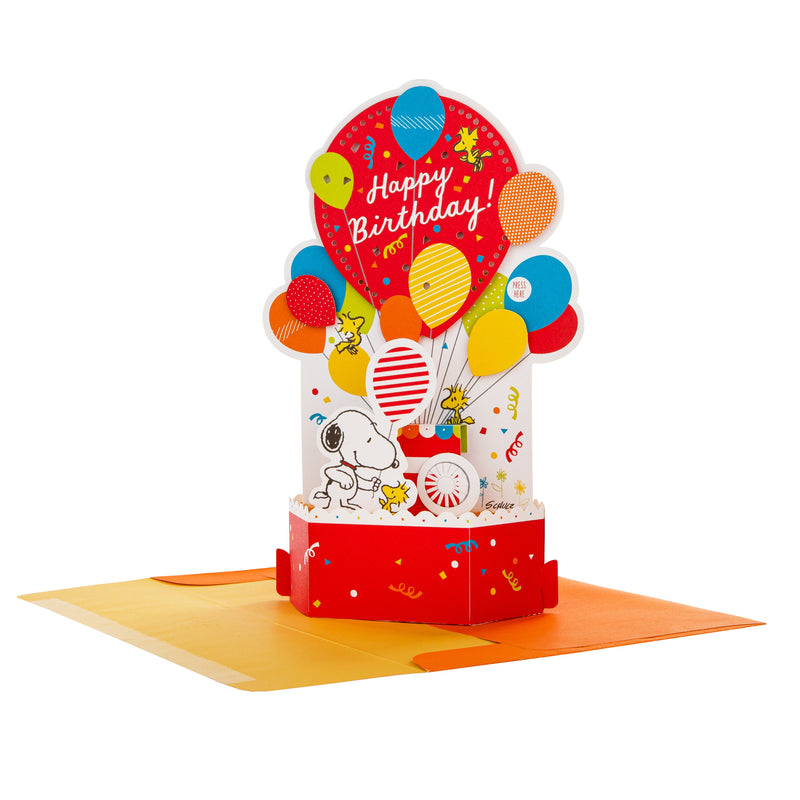 Musical & Light Up Birthday Card - 3D & Pop Up SNOOPY & WOODSTOCK Design
