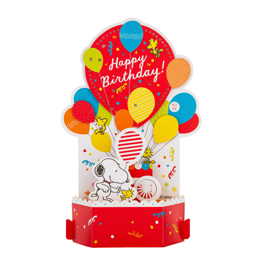 Musical & Light Up Birthday Card - 3D & Pop Up SNOOPY & WOODSTOCK Design