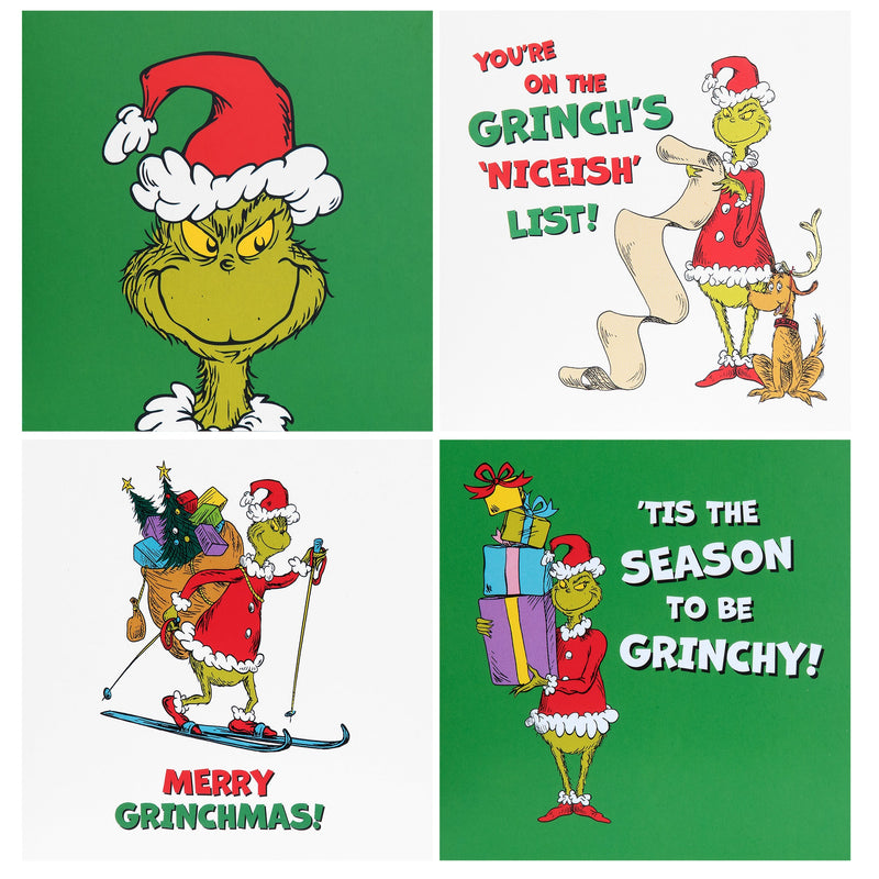 Multipack Kids Christmas Cards - Pack of 20 in 4 Fun Grinch Inspired Designs
