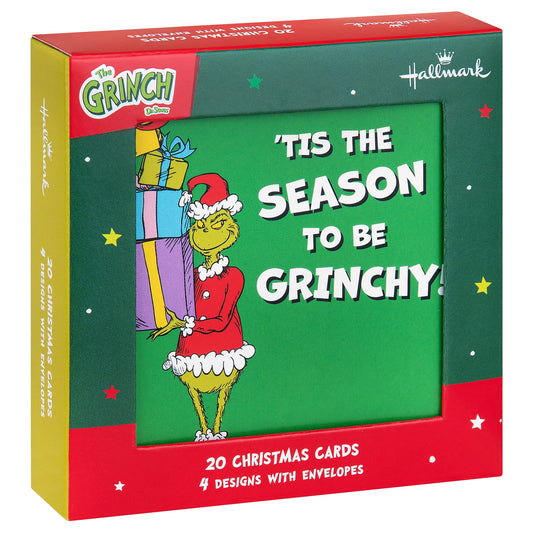 Multipack Kids Christmas Cards - Pack of 20 in 4 Fun Grinch Inspired Designs