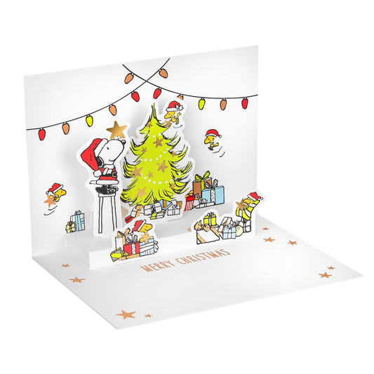Pop-Up Christmas Card - 3D Pop-Up PEANUTS™ SNOOPY & WOODSTOCK Tree Decorating Scene