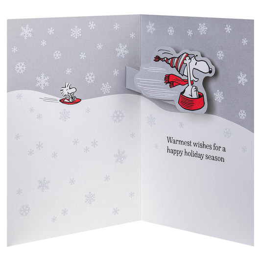 Pop-Up Christmas Card - 3D Pop-Up PEANUTS™ SNOOPY Card, SNOOPY Tobogganing Scene