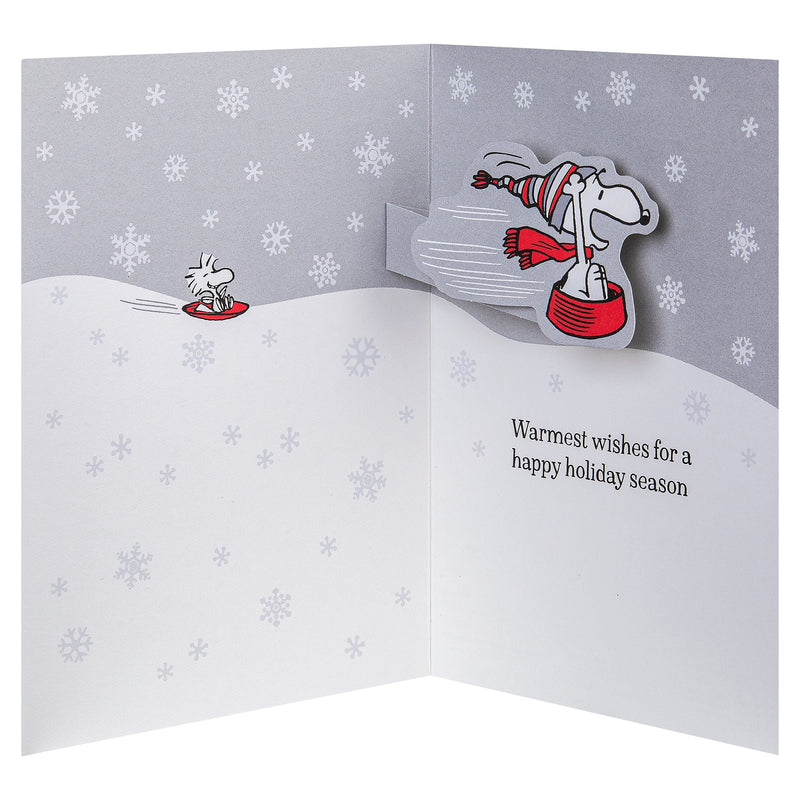 Pop-Up Christmas Card - 3D Pop-Up PEANUTS™ SNOOPY Card, SNOOPY Tobogganing Scene