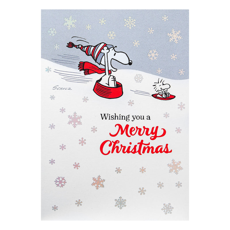 Pop-Up Christmas Card - 3D Pop-Up PEANUTS™ SNOOPY Card, SNOOPY Tobogganing Scene