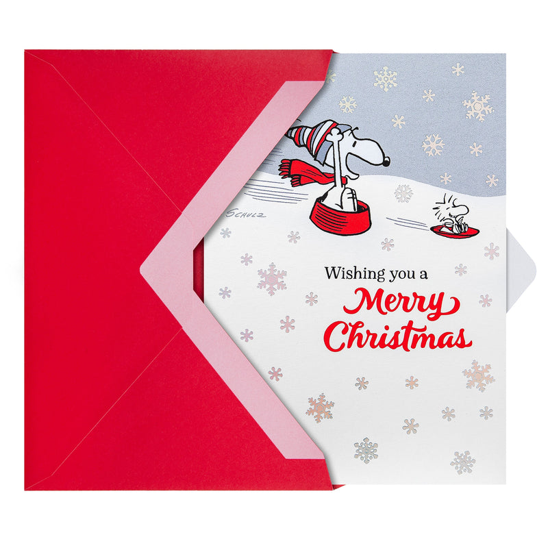 Pop-Up Christmas Card - 3D Pop-Up PEANUTS™ SNOOPY Card, SNOOPY Tobogganing Scene