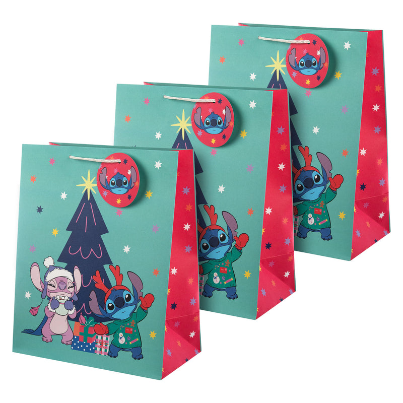 Disney Stitch Large Christmas Gift Bags - Pack of 3 in 1 Design