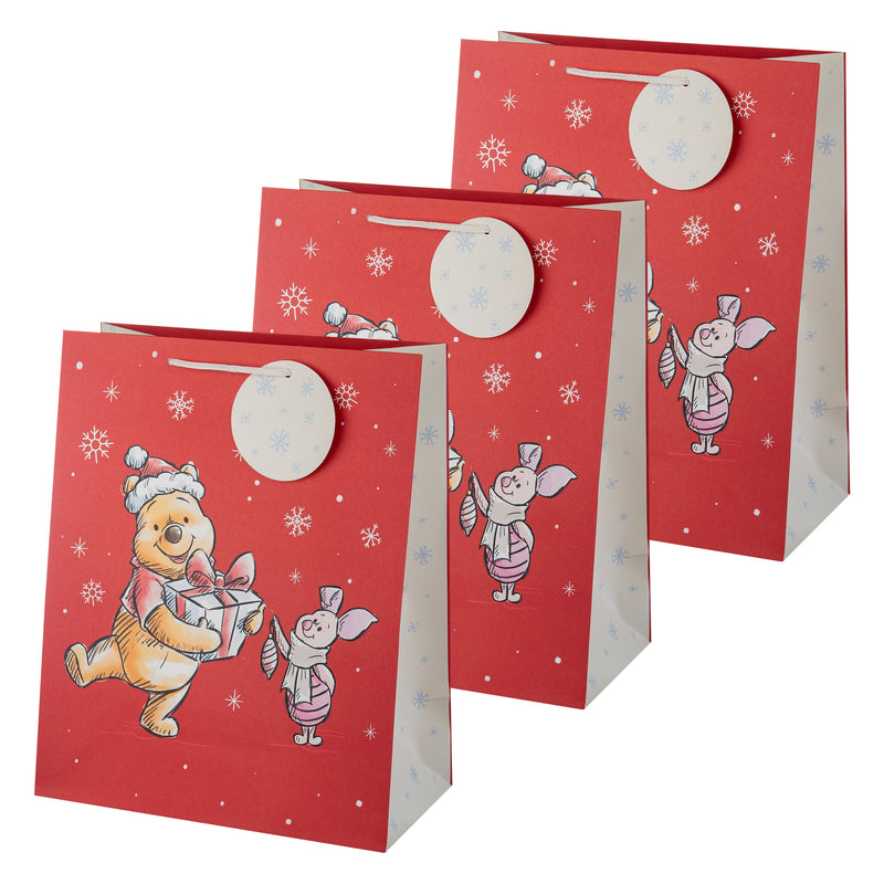 Disney Winnie-the-Pooh Large Christmas Gift Bags - Pack of 3 in 1 Design