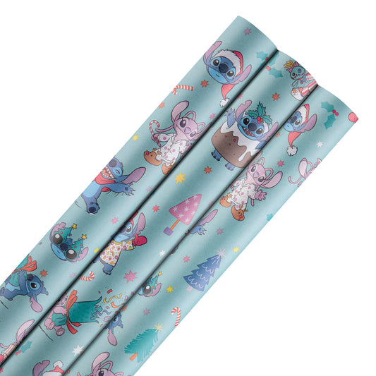 12M Disney Lilo & Stitch Christmas Wrapping Paper Multipack - 3 x 4M Rolls