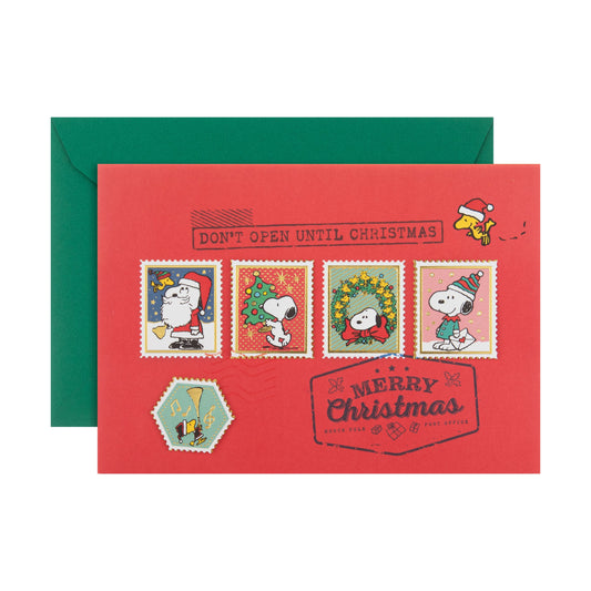 Vintage PEANUTS™ SNOOPY & WOODSTOCK Festive Stamps Design Christmas Card