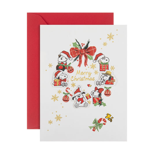 Classic PEANUTS™ SNOOPY & WOODSTOCK Wreath Design 3D Pop-Up Christmas Card