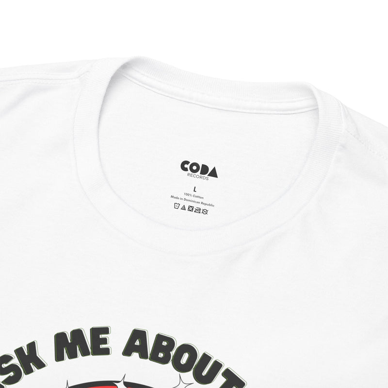 'Ask Me About My Record Collection' Men's T-Shirt, close-up detail