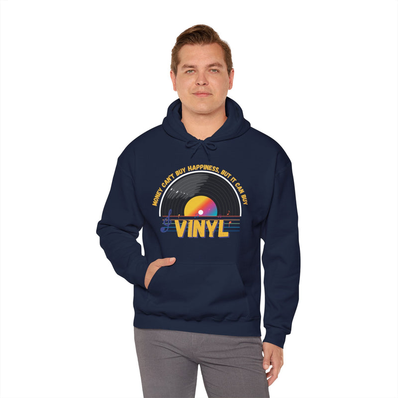 'Money Can't Buy Happiness, But It Can Buy Vinyl' Men's Hoodie, side angle