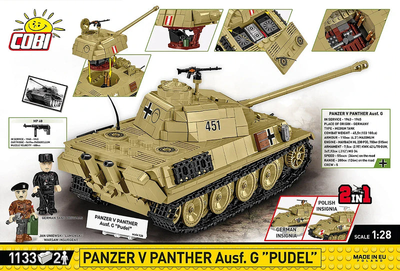 Cobi 2655 World War II Panzer V AUSF.G Pudel 1133 pcs