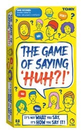 A humorous party game where players try to say phrases without sounding like they're saying "huh"