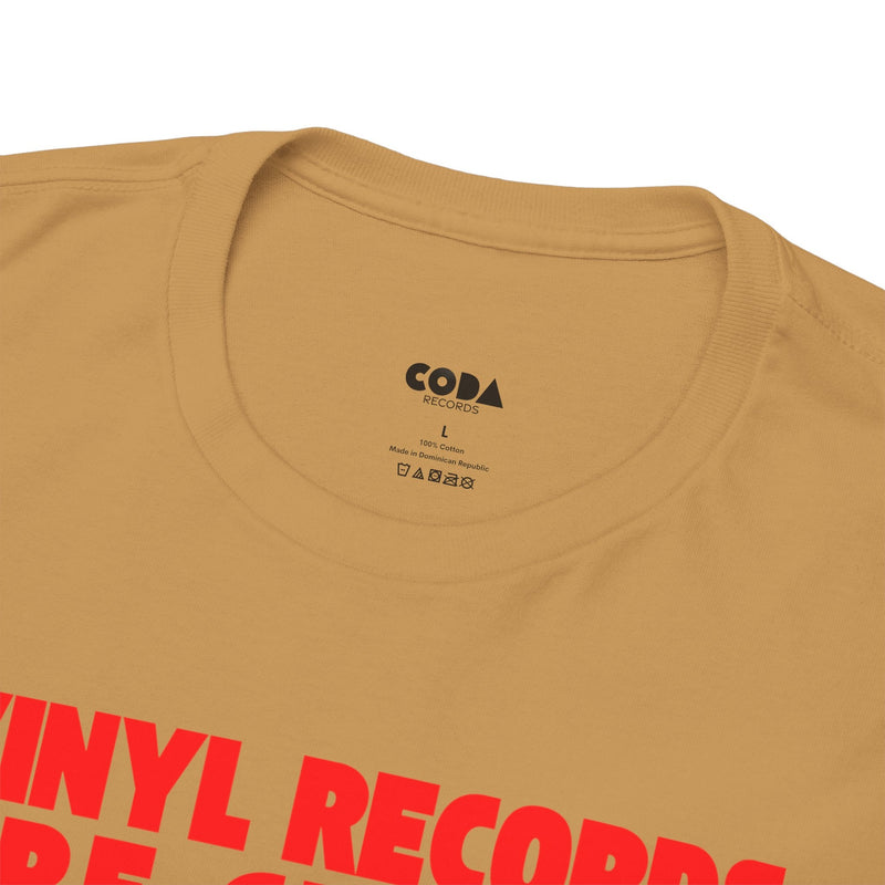 'Vinyl Records Are Groovy' Bold T-Shirt, close-up detail