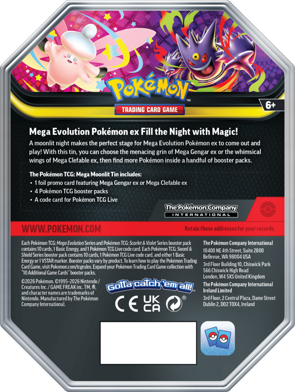 Pokémon TCG Mega Moonlit Tins (Assortment), side angle