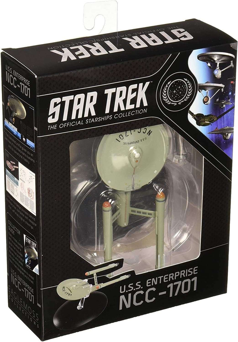 U.S.S. Enterprise NCC-1701 (Constitution-class) TOS Diecast Model Ship Window Boxed (Star Trek / Eaglemoss), in display