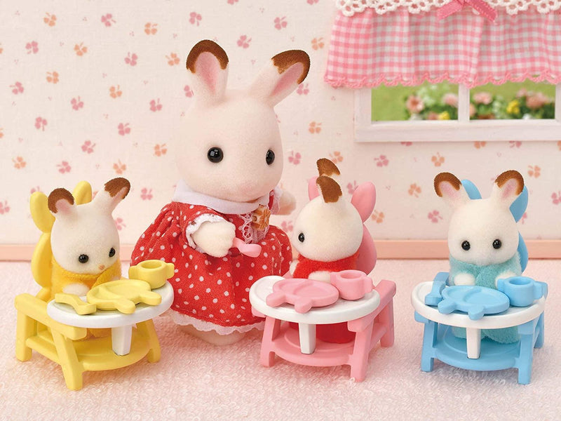 Sylvanian Families Chocolate Rabbit Triplets Care Set for Age 3 and Up, rear view
