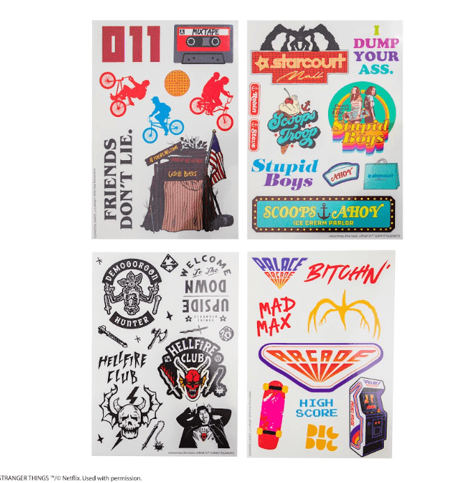 Set of 43 Stranger Things Temporary Tattoos, rear view