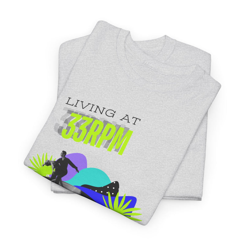 'Living at 33rpm' Flouro Men's T-Shirt, side angle