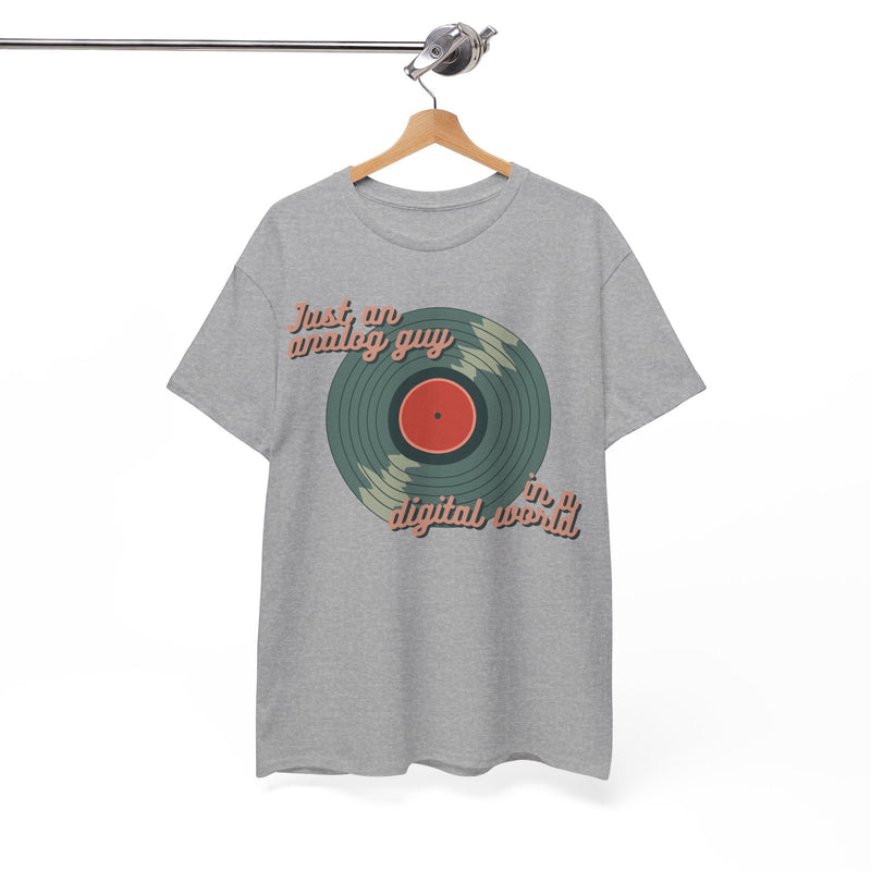 'Just an Analog Guy, In a Digital World' Men's T-Shirt, size reference