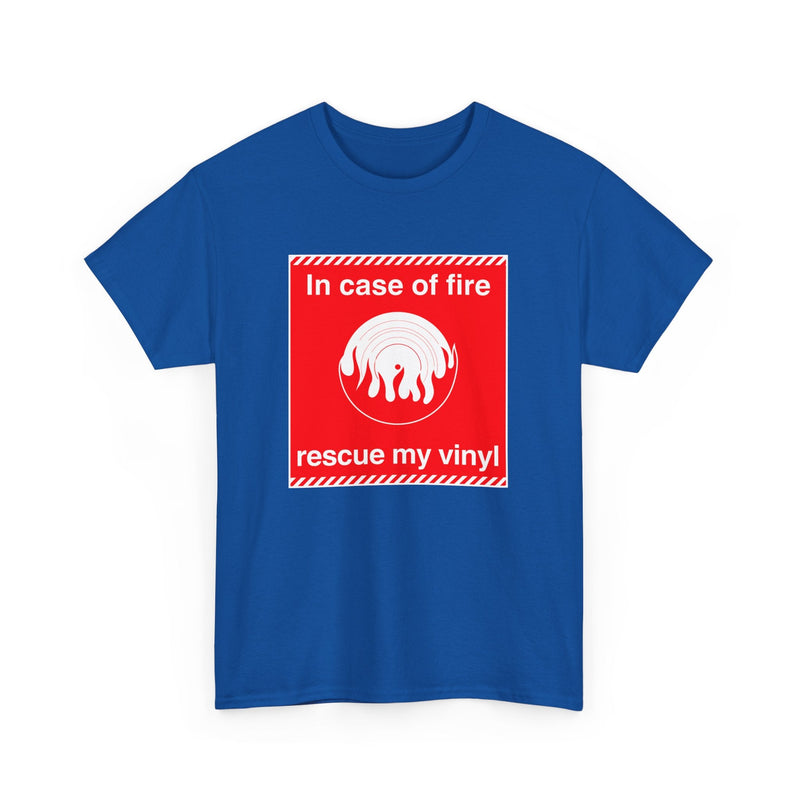 'In Case of Fire, Save My Vinyl' T-Shirt, close-up detail