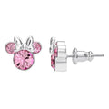 Disney Minnie Mouse Silver Plated Pink Crystal Stud Earrings, close-up detail